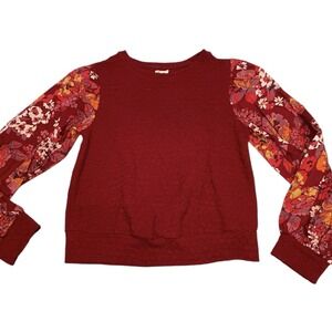 Anthropologie Porridge Textured Sweatshirt Floral Balloon Sleeve Top Size XS
